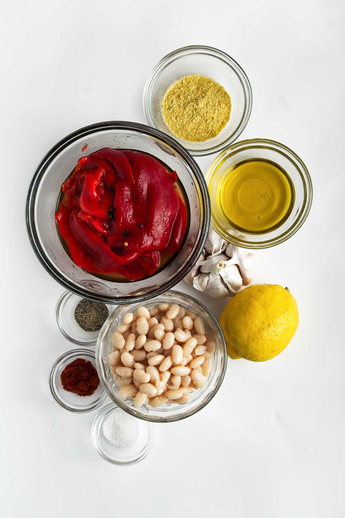 Ingredients to make roasted red pepper dip