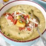 Bowl of parsnip soup with bacon