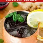 Image with text: Easy blueberry Moscow mules