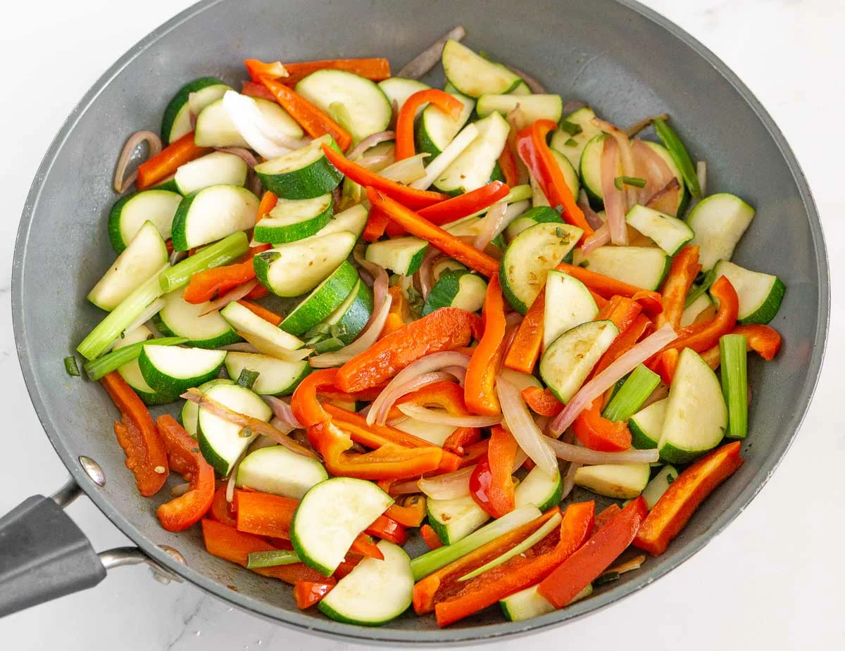 Sauteed vegetables in a pan