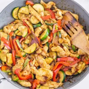 Pan of chicken vegetable stir fry