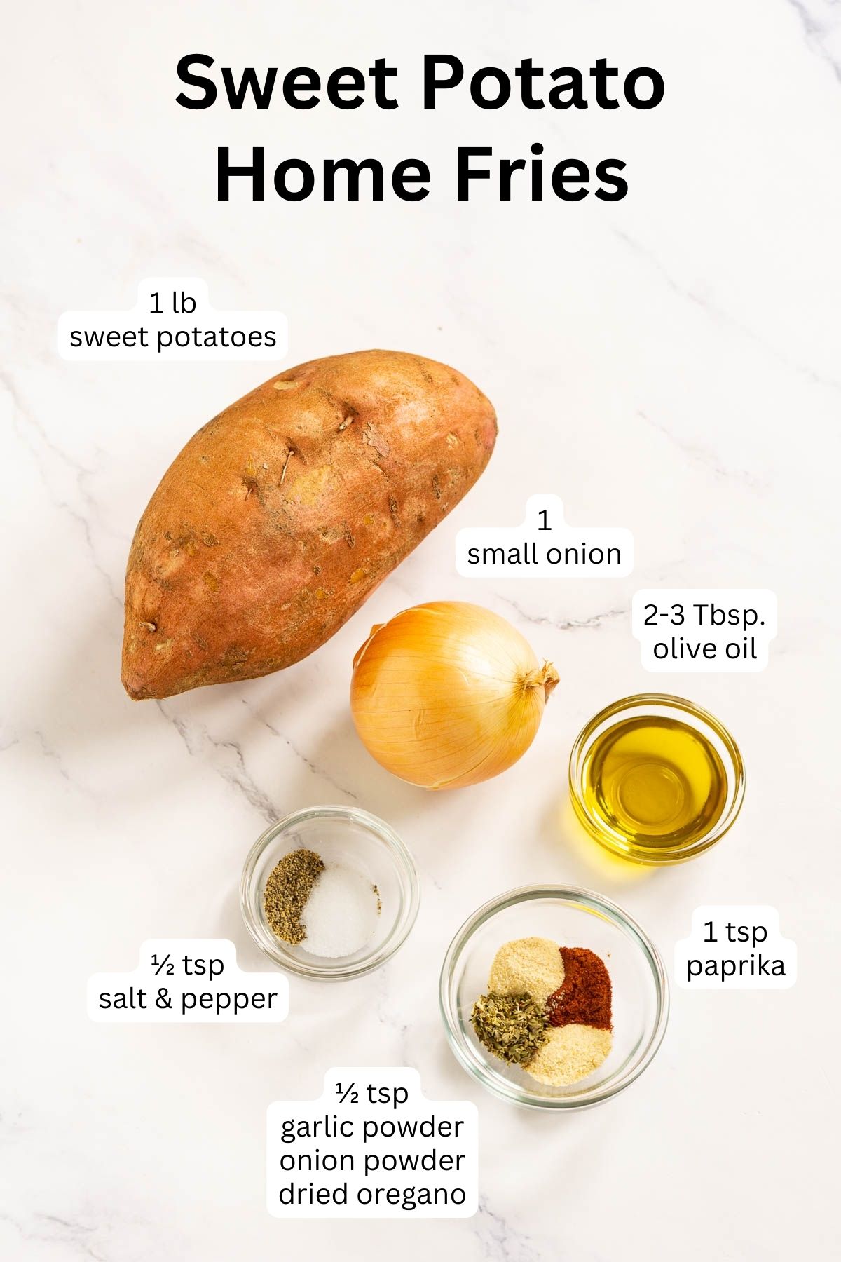 Ingredients to make sweet potato home fries