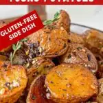 Image with text; Za'atar roasted young potatoes - gluten-free side dish