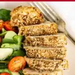 Image with text: Gluten-free low carb dukkah chicken breast