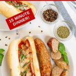 Image with text: Air fryer Italian sausages - 15 minute dinner