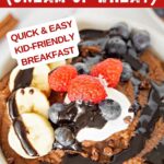 Image with text: Chocolate farina (cream of wheat) - quick and easy kid-friendly breakfast