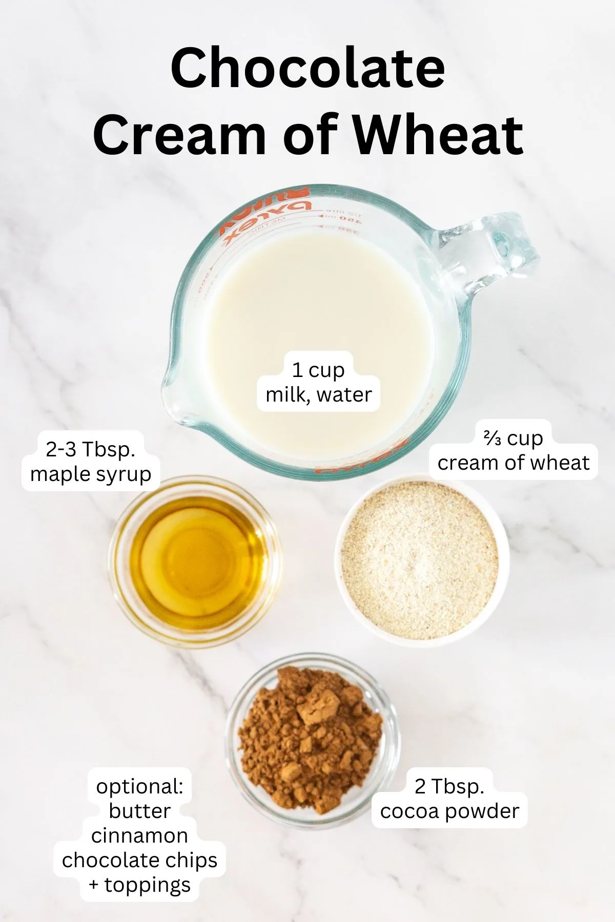 Ingredients to make chocolate cream of wheat