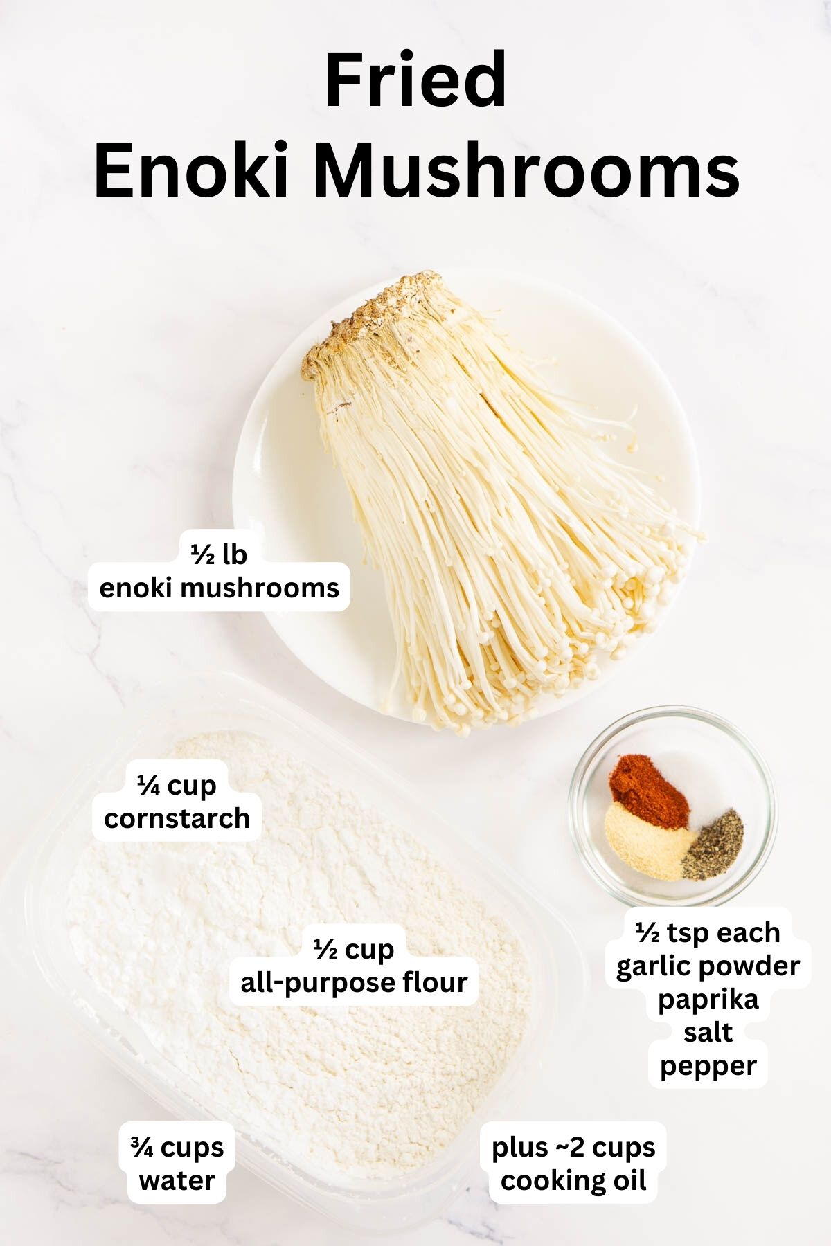 Ingredients for fried enoki mushrooms