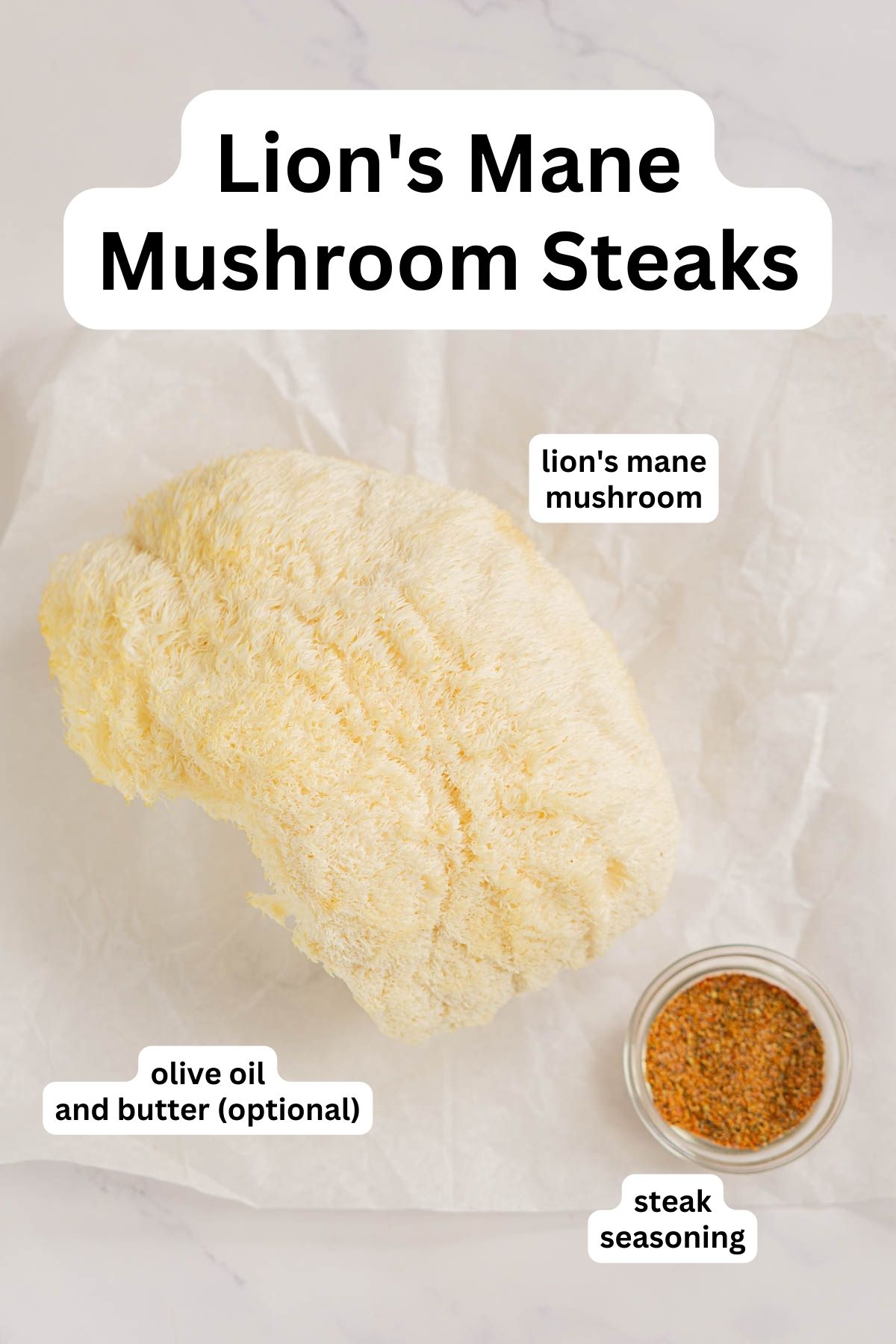 Ingredients to make lion's mane mushroom steaks