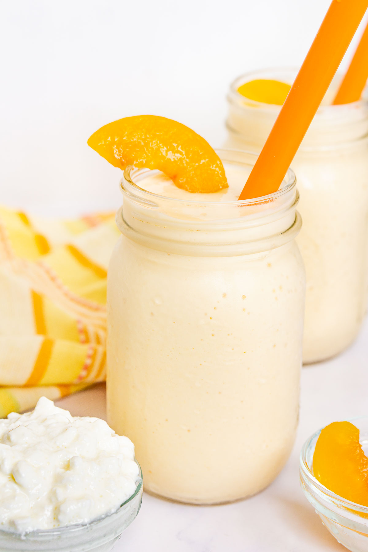 Cottage cheese smoothie in a mason jar