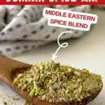 Image with text: Homemade pistachio dukkah spice mix - middle eastern spice blend