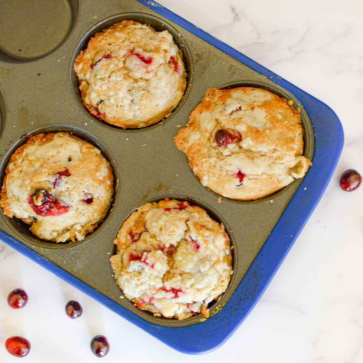 Orange cranberry muffins in a muffin tin