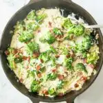 Bacon and broccoli in a creamy garlic sauce