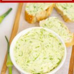 Image with text: garlic scape compound butter