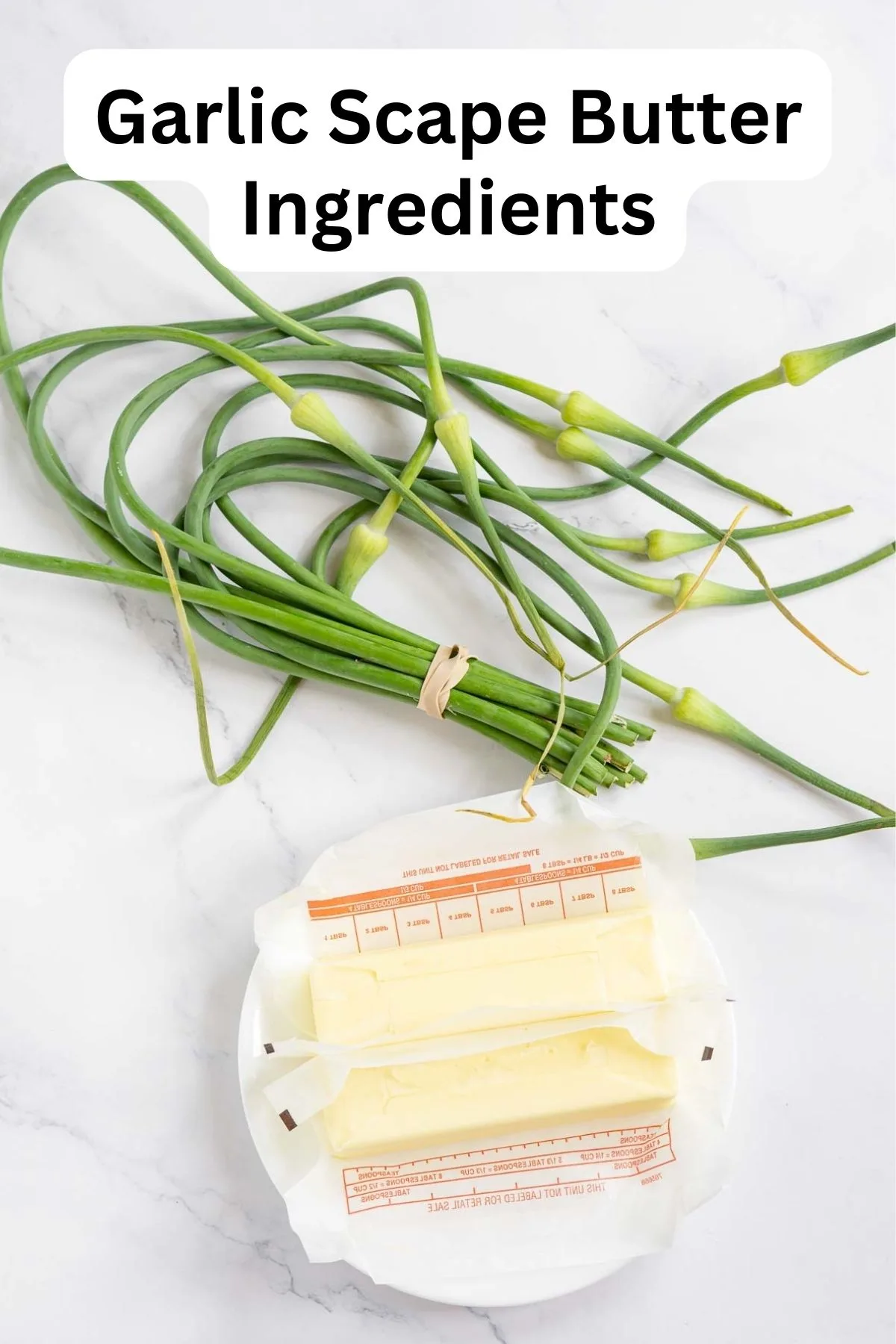 Ingredients to make garlic scape butter