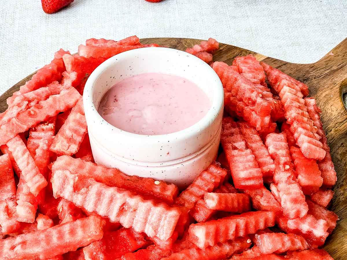 Watermelon Fries with Strawberry Yogurt Dip