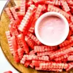 Image with text: Tiktok Watermelon Fries with Yogurt Dip - easy healthy dessert