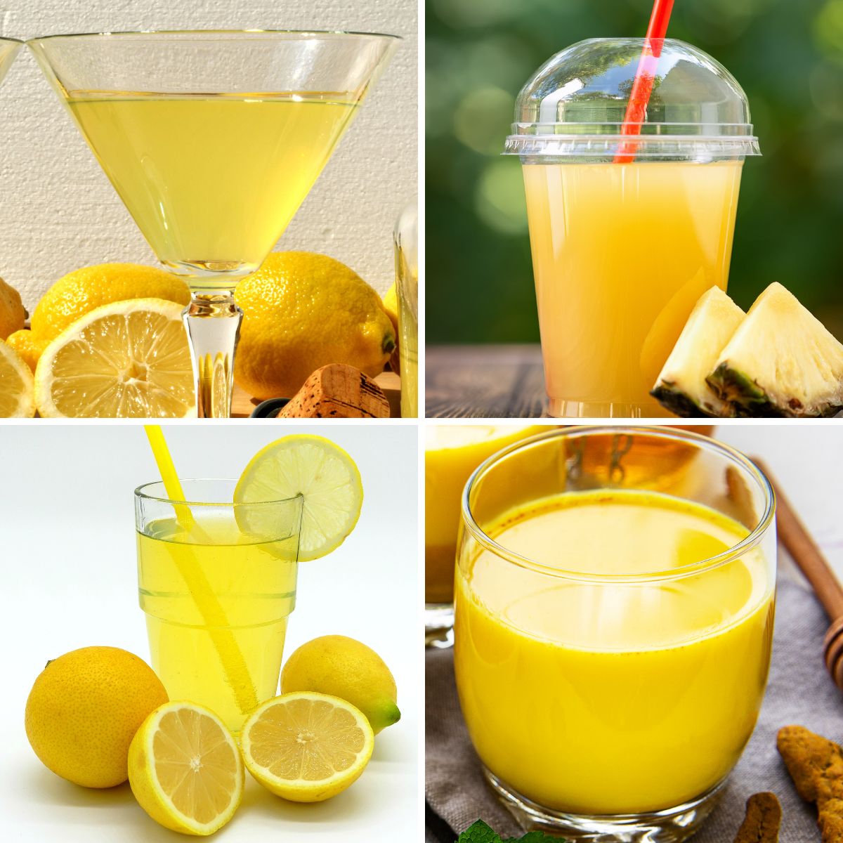 Collage of 4 yellow drinks