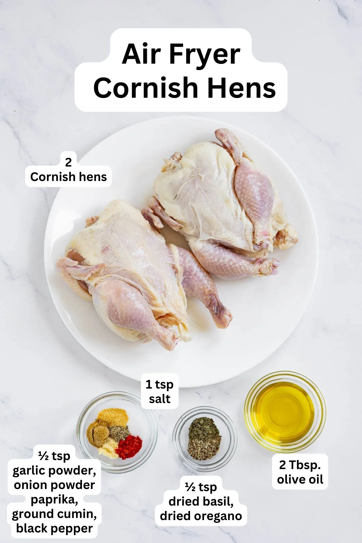 Ingredients to make air fryer Cornish hen