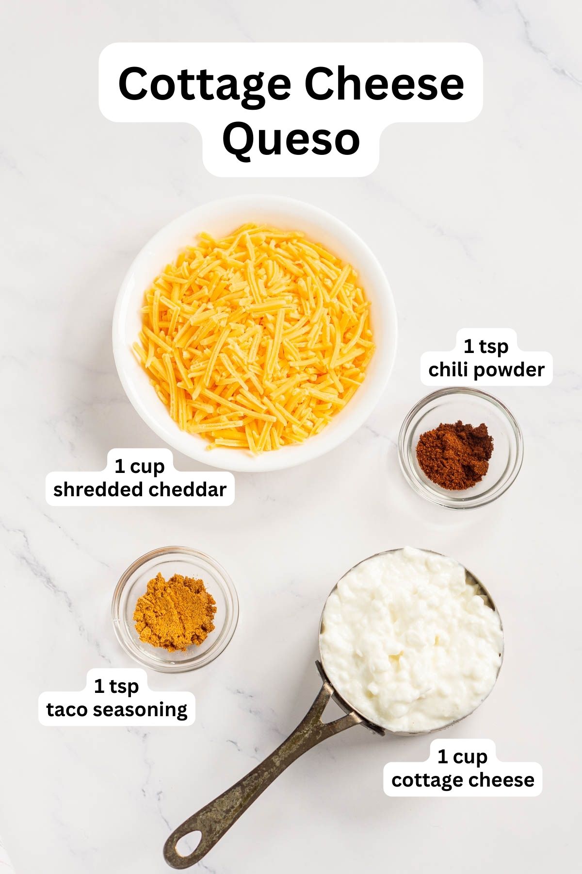 Ingredients to make blended cottage cheese queso