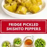 Image with text: Fridge pickled shishito peppers