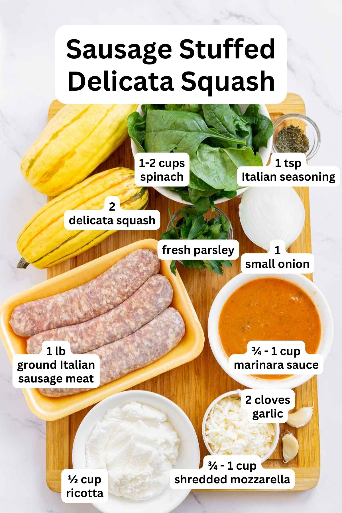 Ingredients to make sausage stuffed delicata squash.