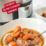 Pinterest image with text: Crock Pot Pot Roast - Easiest slow cooker dinner!