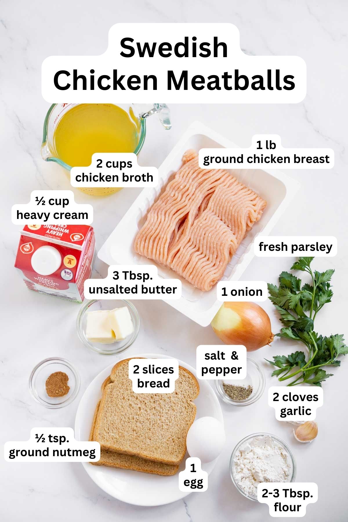 Ingredients to make Swedish chicken meatballs