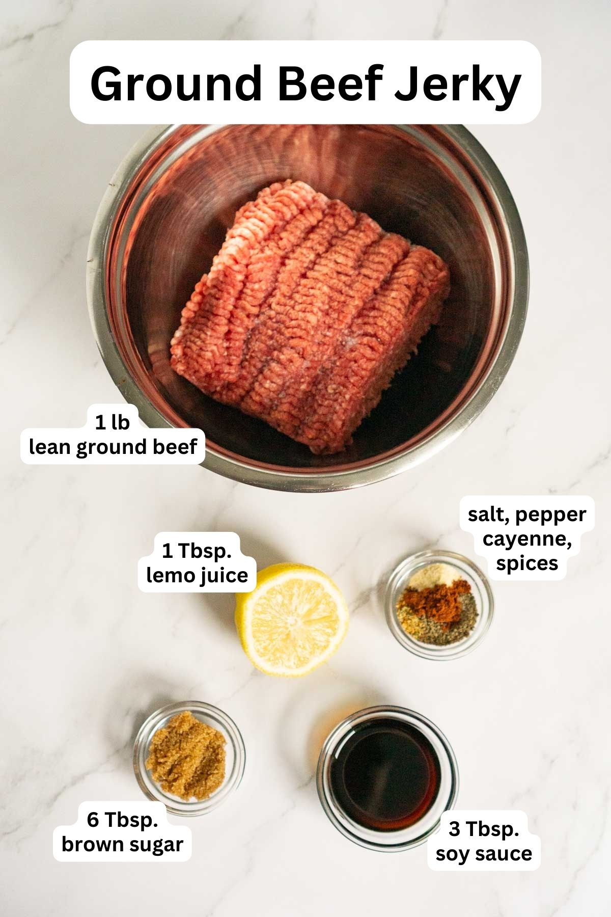 Ingredients to make jerky with ground beef