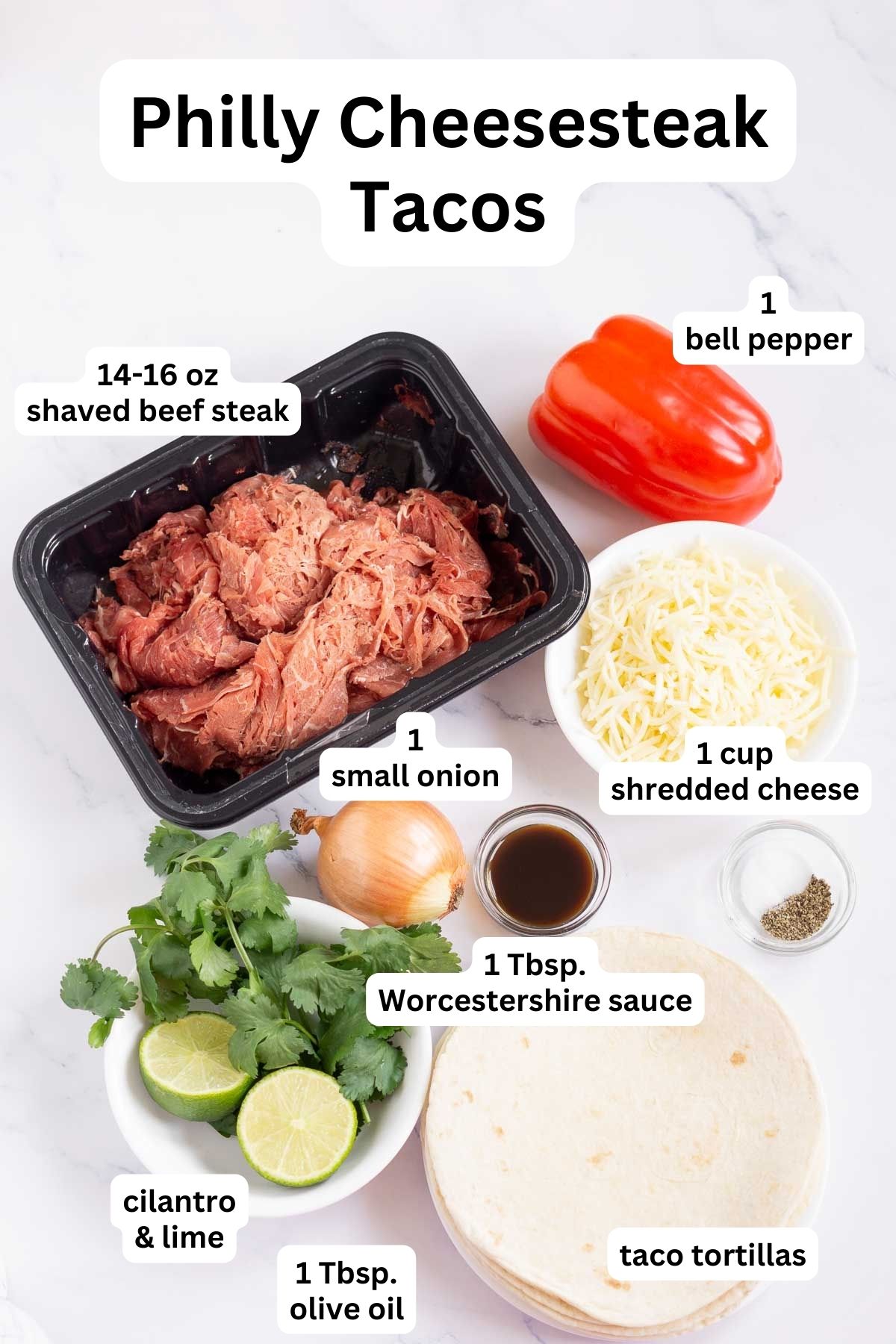 Ingredients to make Philly Cheesesteak Tacos