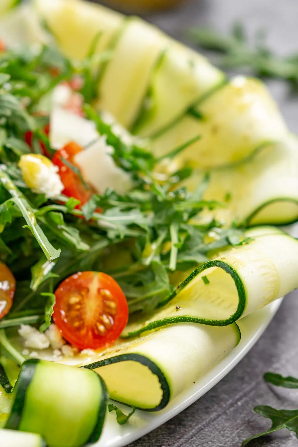 Close up or zucchini carpaccio appetizer