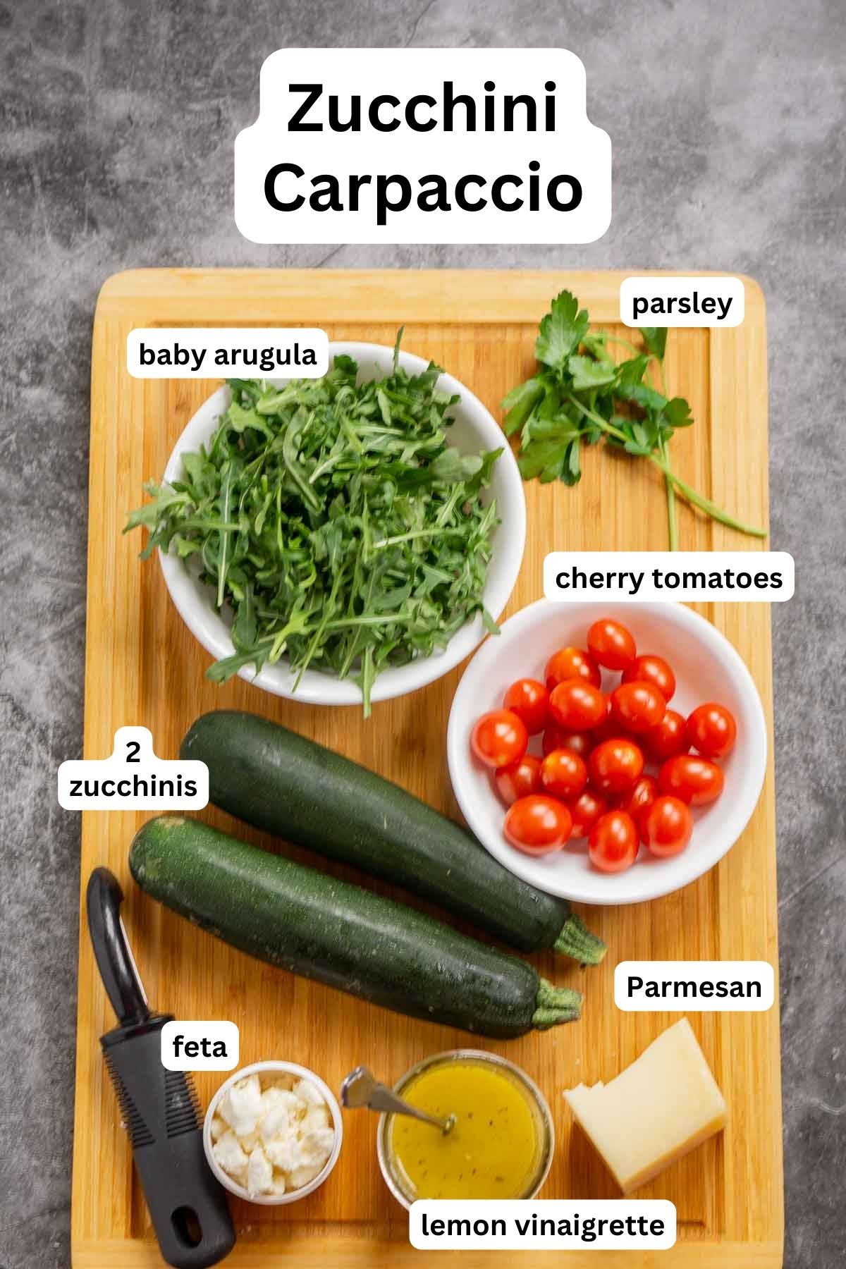 Ingredients to make zucchini carpaccio