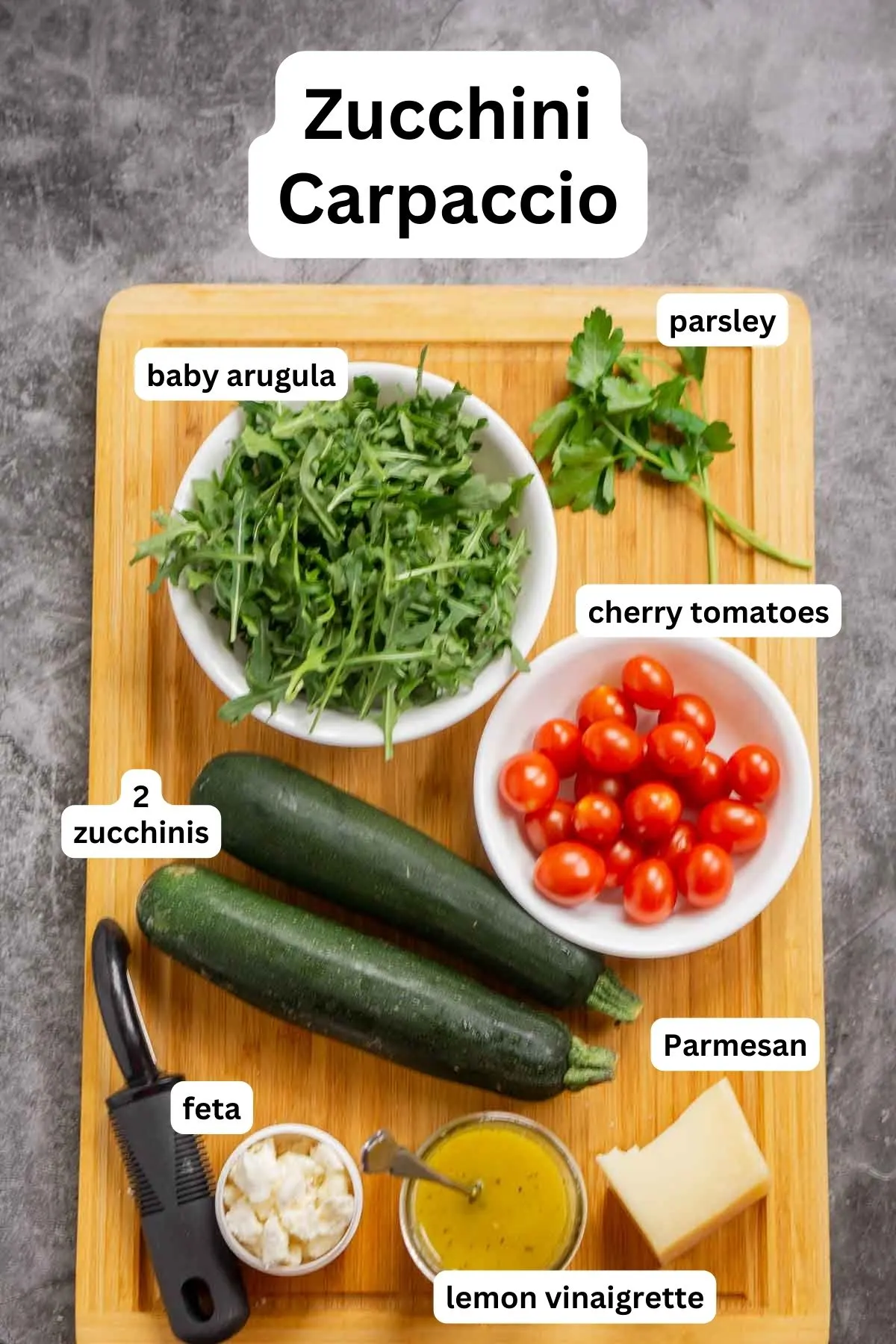Ingredients to make zucchini carpaccio