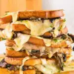 Image with text: mushroom & onion grilled cheese
