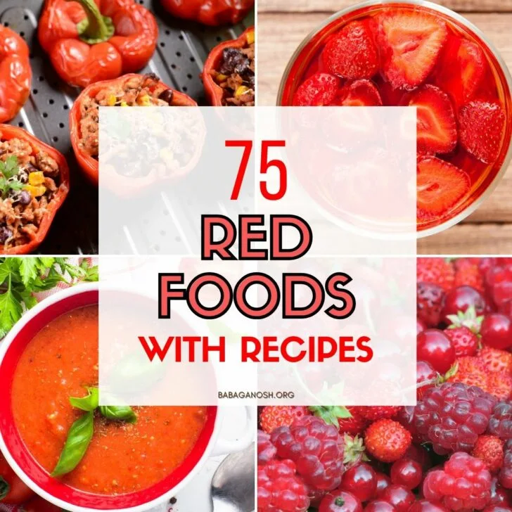 Image with text: 75 Red Foods with Recipes