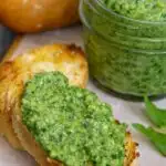 Image with text: sour leaf sorrel pesto