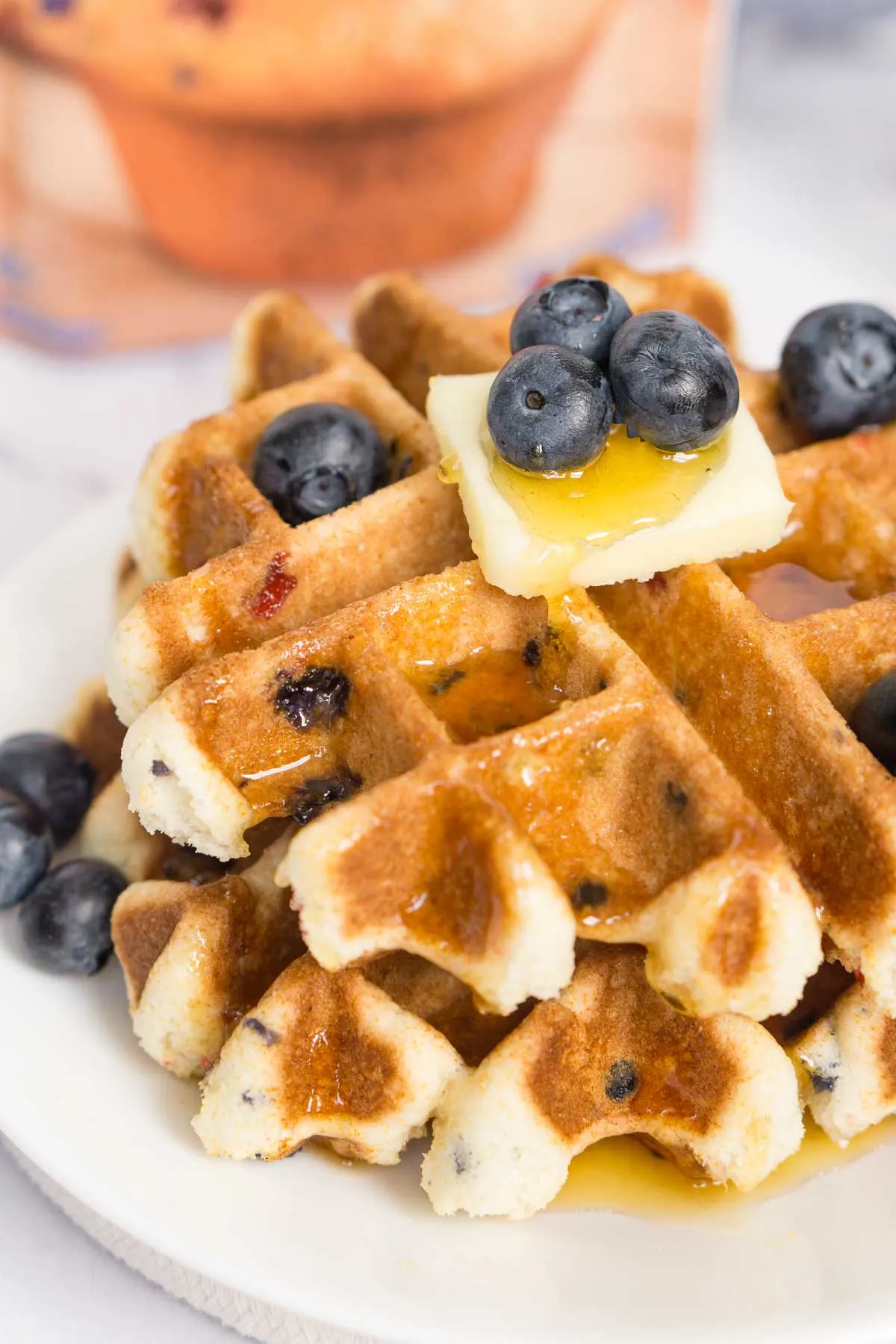 Crispy muffin mix waffles on a plate.