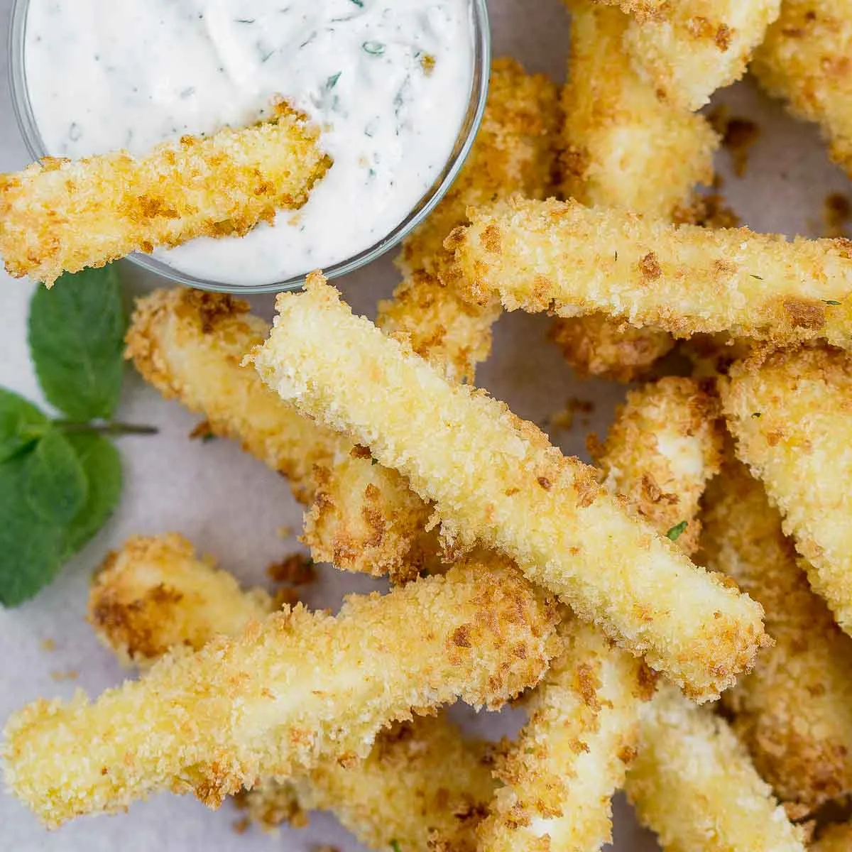 Crispy paneer fries with a yogurt dip.