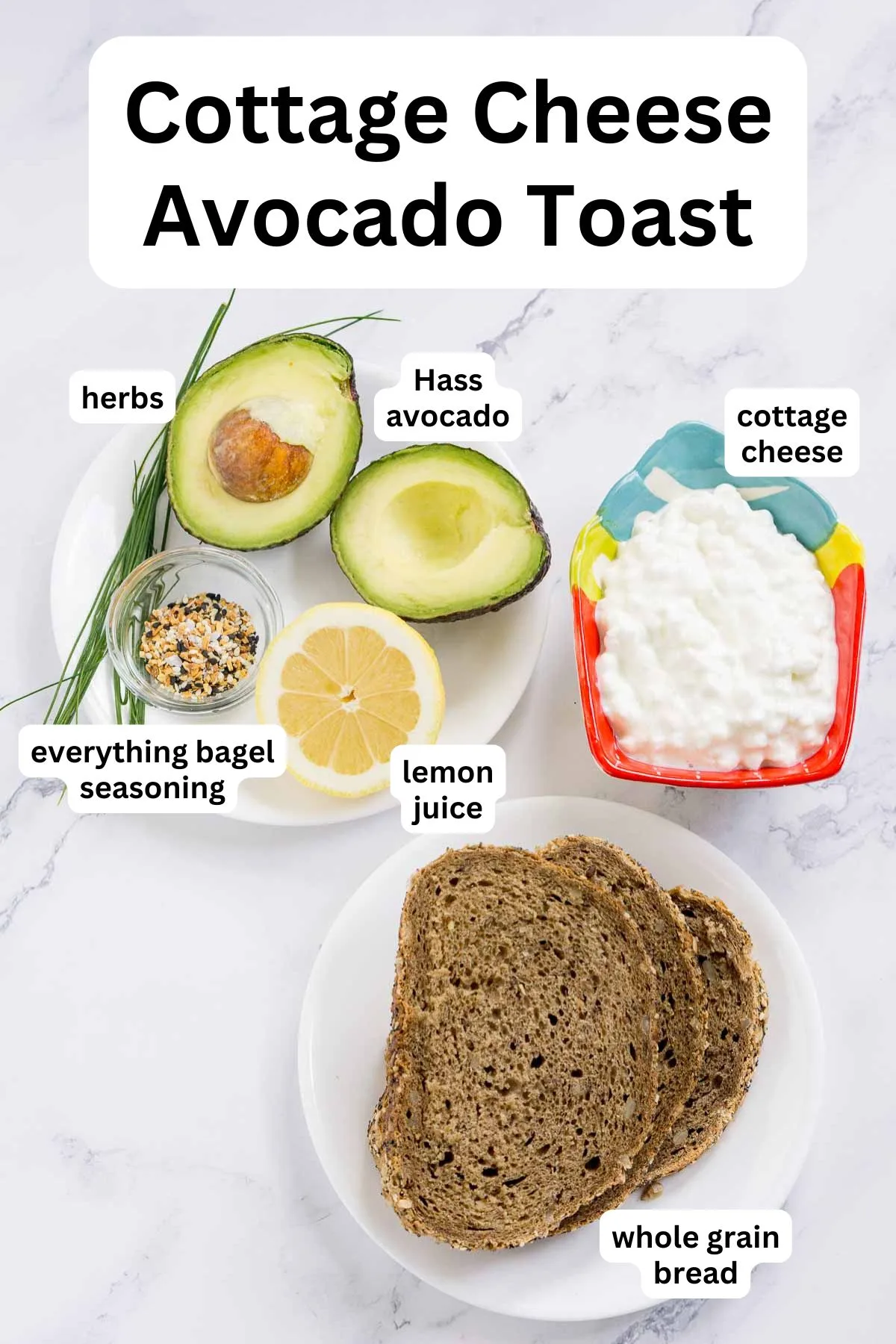 Ingredients to make avocado toast with cottage cheese