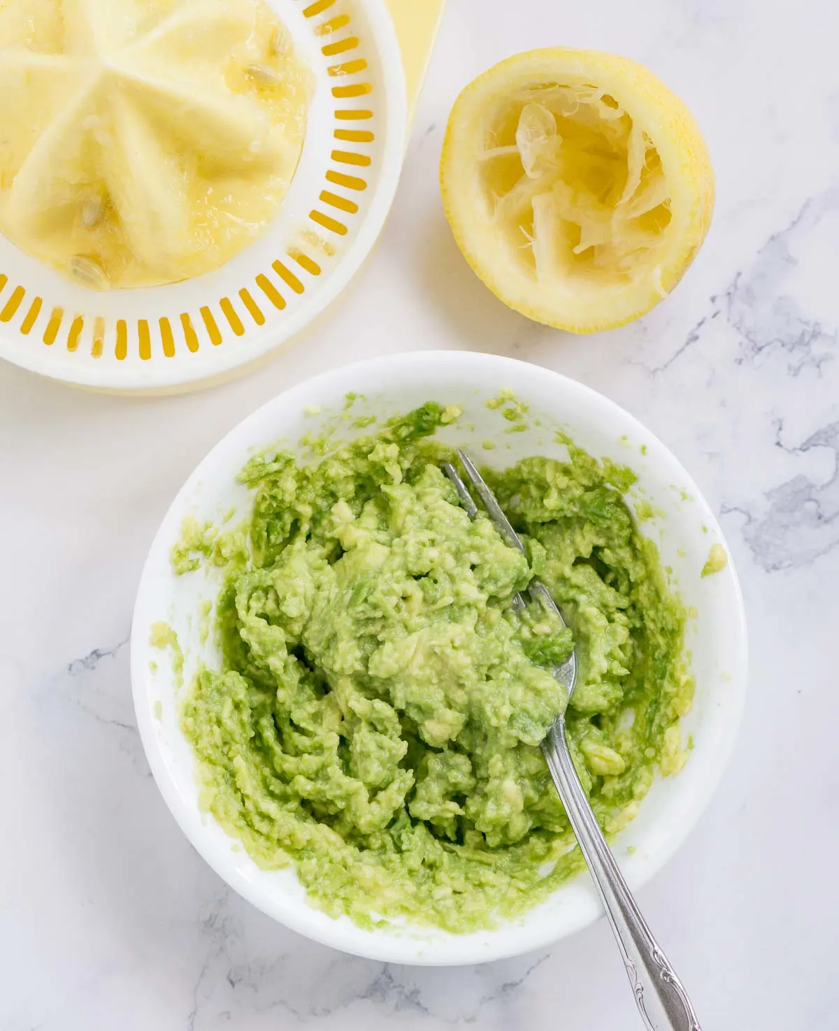 Mashed avocado in a bowl