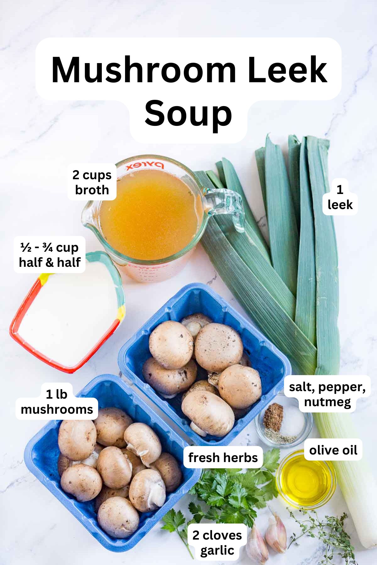 Ingredients to make mushroom leek soup
