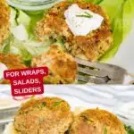 Pinterest image with text: 30 minute sardine cakes - for wraps, salads, sliders