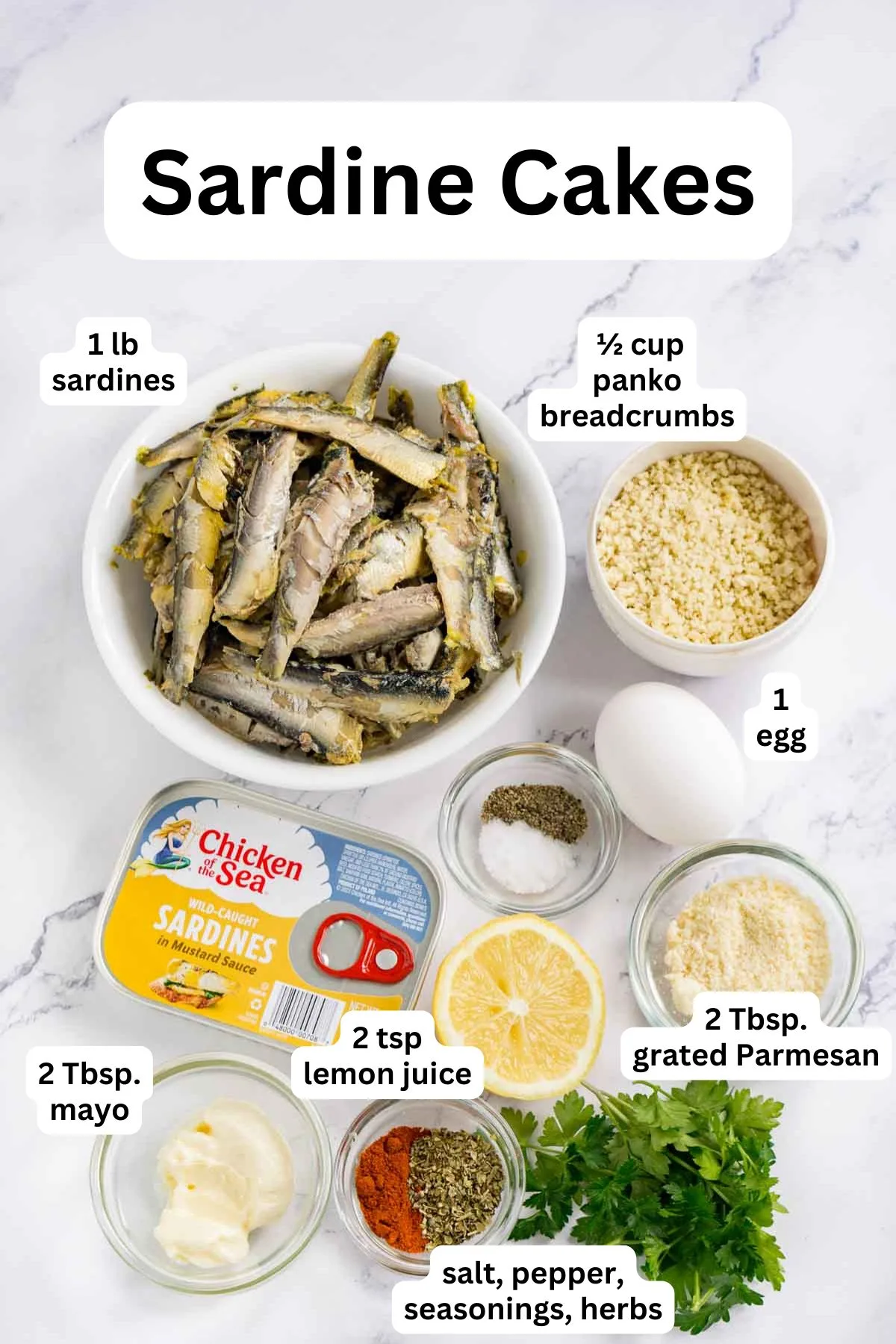 Ingredients to make sardine cakes from canned sardines