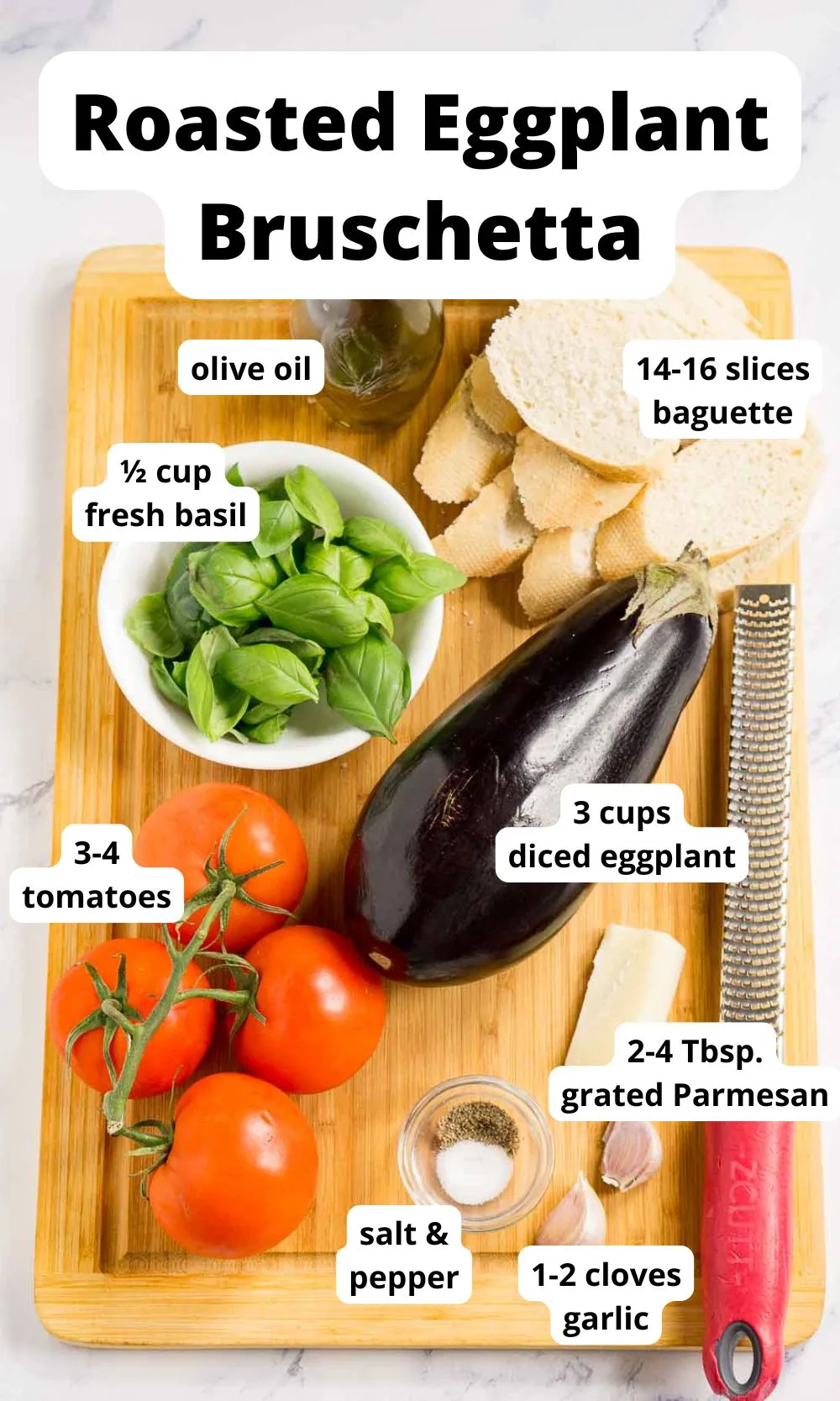 Ingredients to make eggplant bruschetta