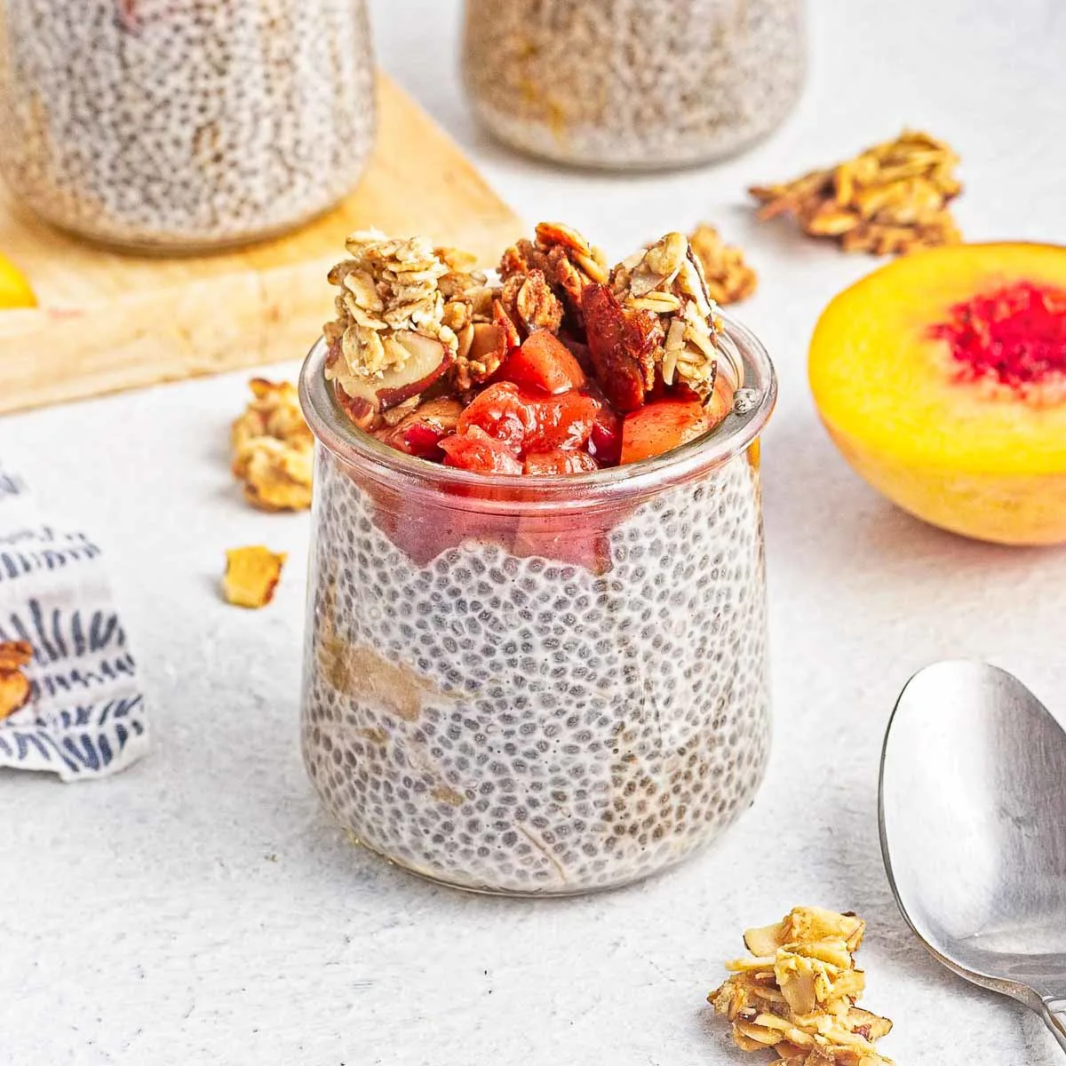 Peach chia pudding in a jar
