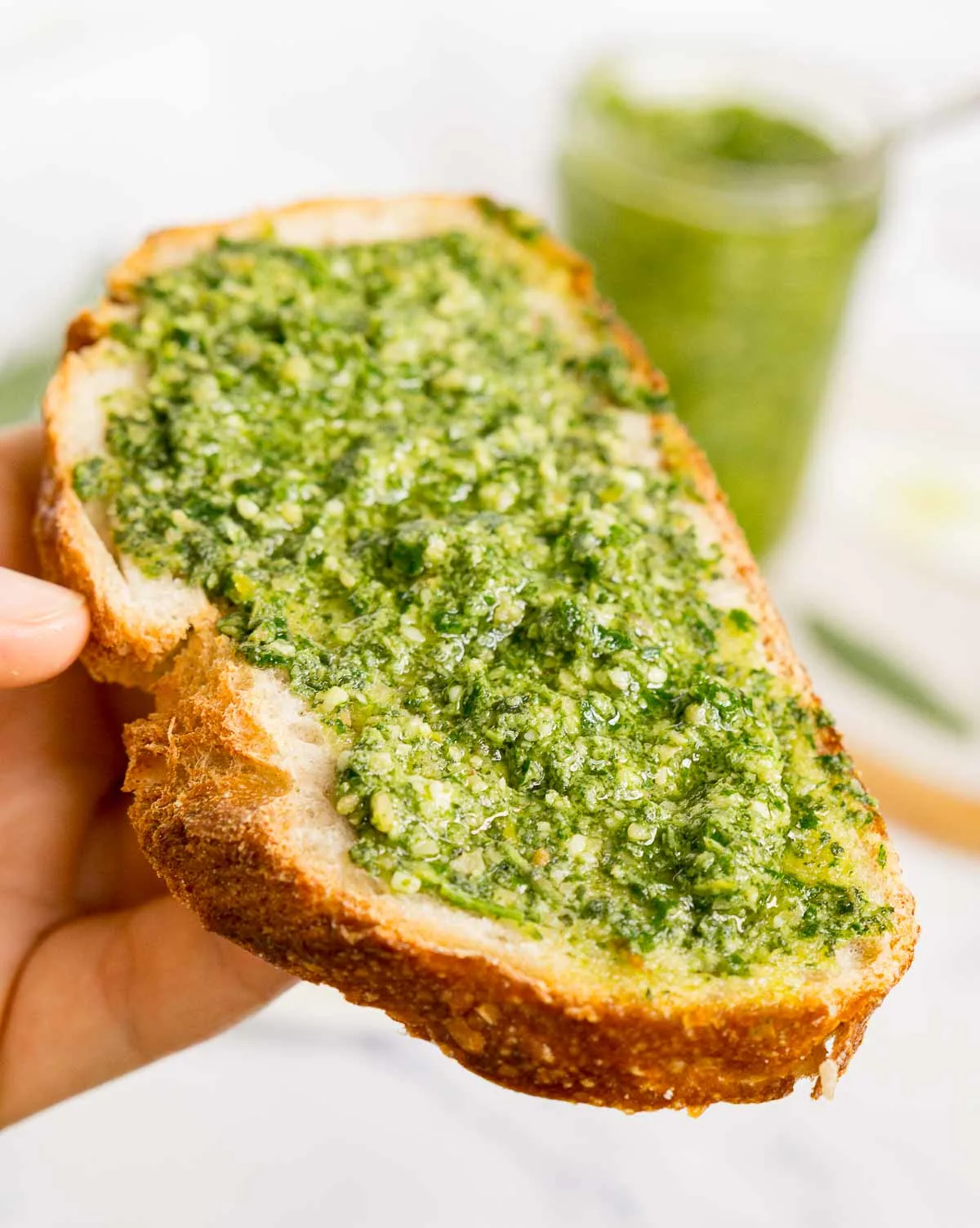 Toast with pesto on it