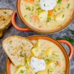 Pinterest image with text: Perfect for Fall Potato Dill Soup