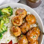 Pinterest image with text: air fryer teriyaki turkey meatballs - 15 minute dinner!