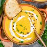 Bowl of butternut squash leek soup