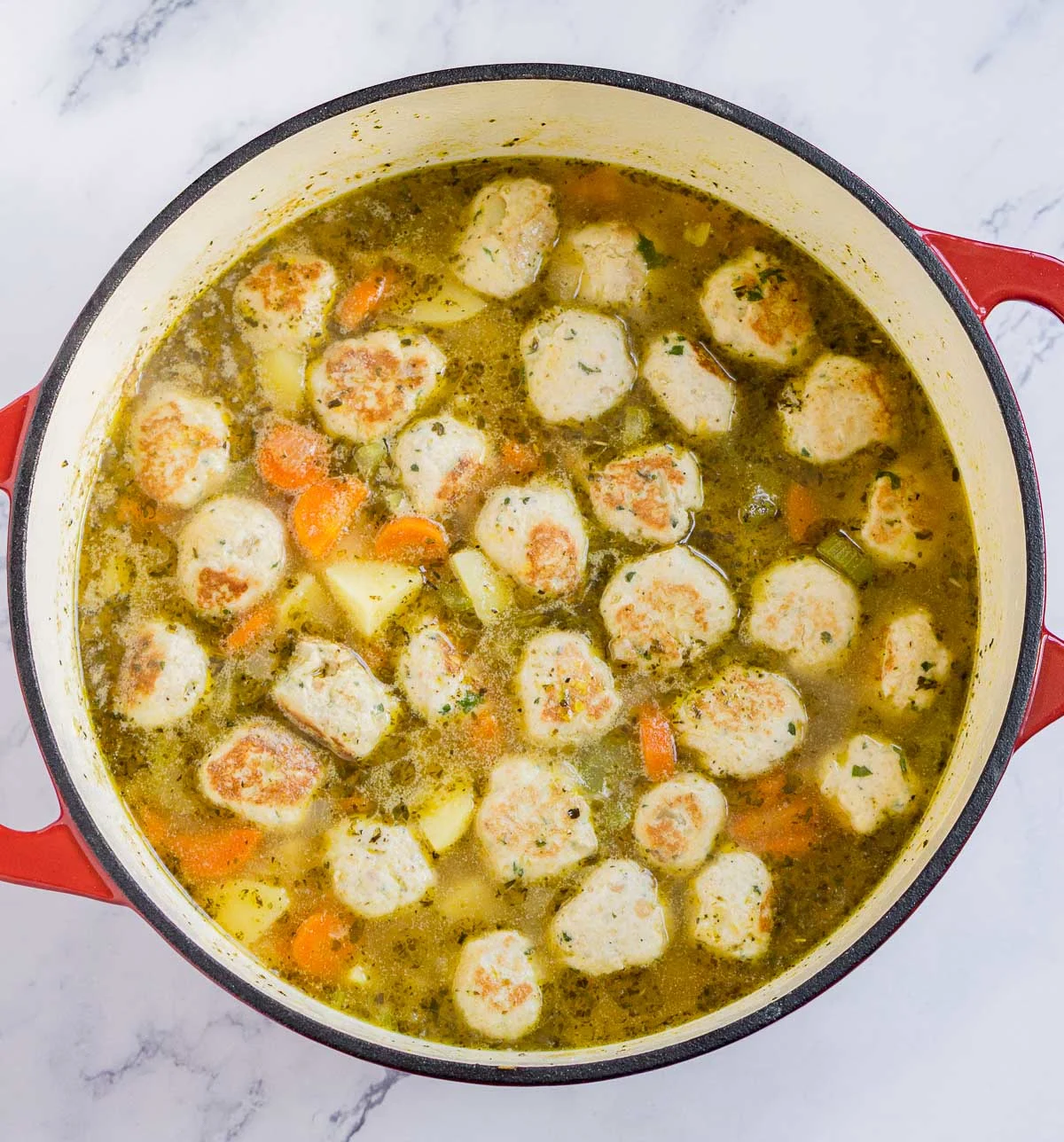 Cooking chicken meatball soup